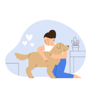 person hugging dog